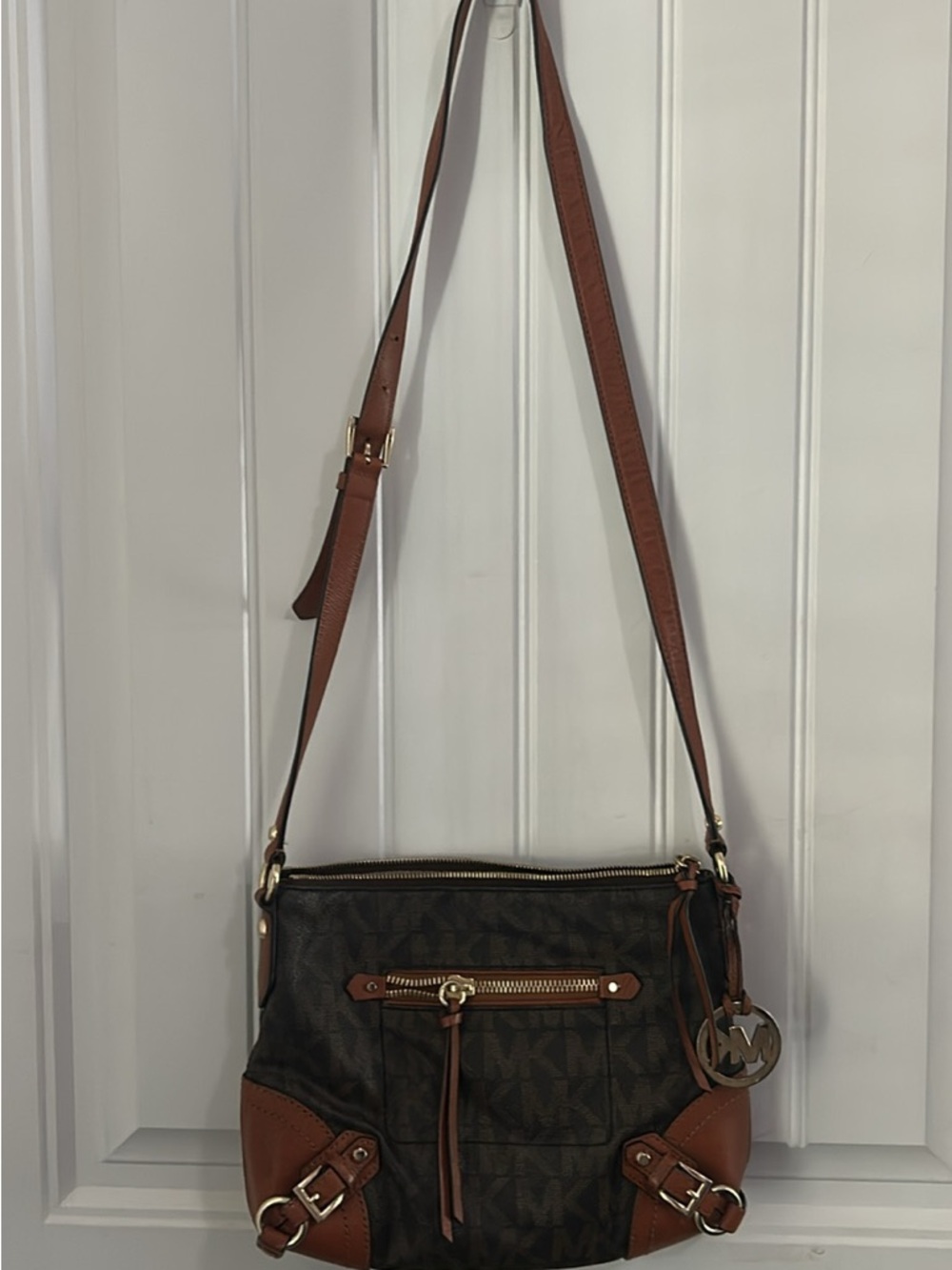 Michael Kors Brown and Tan Logo Crossbody Bag